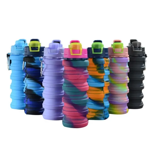 Foldable Sports Water Bottlapsible Cup Portable Leak-Proof Silicone Sports Travel Outdoor Bottle with Lid for Running