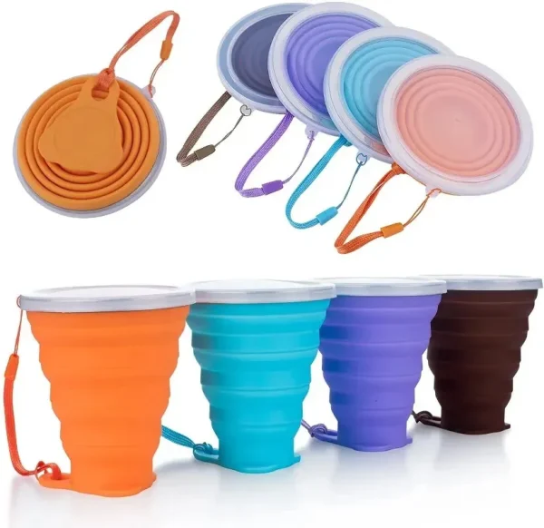 Silicone folding cup foldable and retractable cute water bottle outdoor travel childrens tea set kettle beverage - Image 2