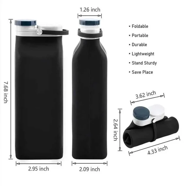 600ML Foldable Water Bottle Cup Leak proof Valve Foldable Travel Silicone Water Bottle Cup - Image 2