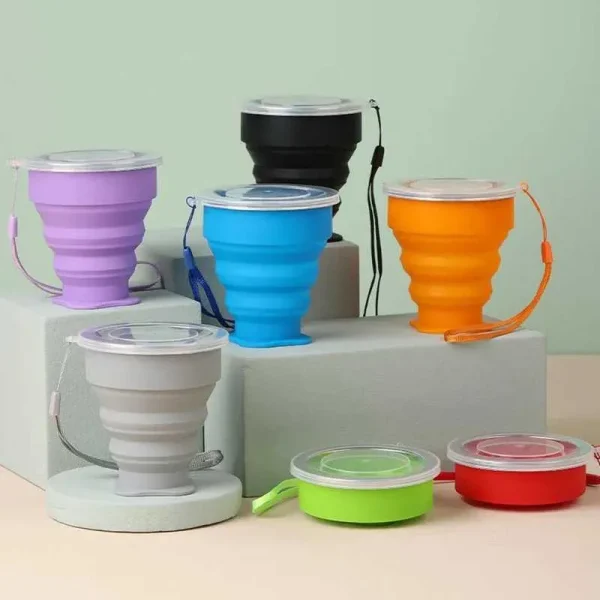 200ml Portable Silicone Folding Water Cup Outdoor Heat Resistant Telesic Collapsible Foldable g With Lid For Travel - Image 2