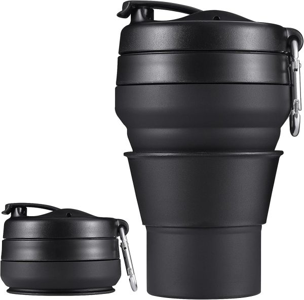 Collapsible Cup for Traveling, 20 OZ 600ml Large Silicone Folding Camping Mug, Leak Proof  Free Portable Reusable Bottle for Coffee, Tea, Water, Camping, Hiking, Outdoor (Black)