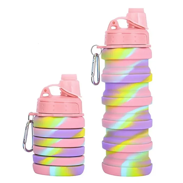 silicone foldable water bottle portable foldable sports cup with buckle leak proof outdoor travel 500ml