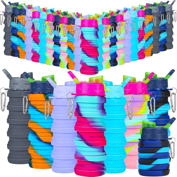 30 Pack Collapsible Water Bottles 17oz Silicone Foldable Water Bottle Bulk Portable Leak Proof Reusable Camouflage Sports Bottles with Clip for Travel Hiking Camping Outdoor