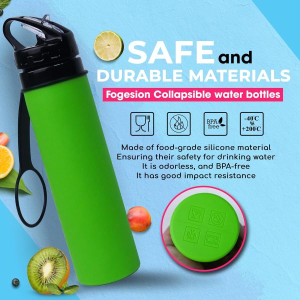 Collapsible Water Bottles,  Free 20 Oz Food Grade Silicone, Leak Proof, Simple Modern Jug Essentials For Activities Such As Travel, Camping, Hiking, Biking, Sports (Green) - Image 2
