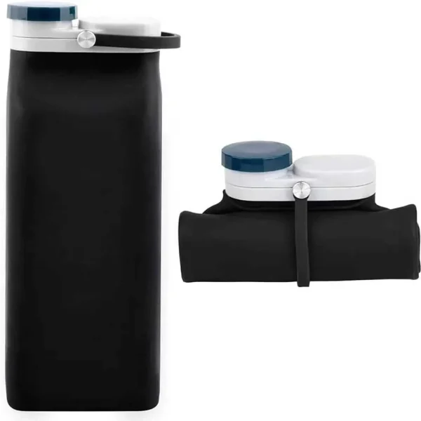 600ML Foldable Water Bottle Cup Leak proof Valve Foldable Travel Silicone Water Bottle Cup