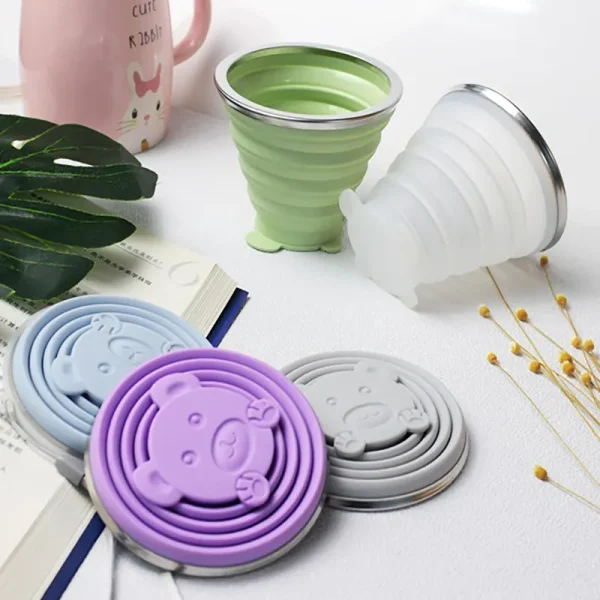 270ML Silicone Collapsible Cups for Traveling Foldable Camping Cups Collapsible Water Cup Portable Drinking Cups with Lids - Image 2