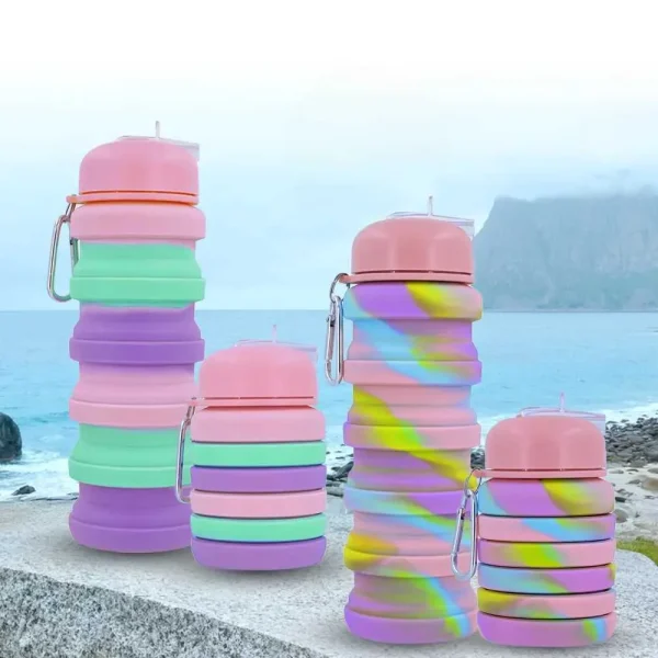 500ml Foldable Water Bottle Portable and Scalable Silicone Bottle Outdoor Travel Camp Beverage Cup with Buckle Foldable Cup - Image 2