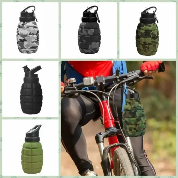 Silicone Retractable Grenade Water Bottle 580ML Collapsible Sports Water Bottle Reusable Foldable Drinking Cup Cycling