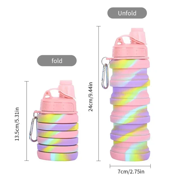 silicone foldable water bottle portable foldable sports cup with buckle leak proof outdoor travel 500ml - Image 2