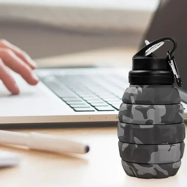 Silicone Retractable Grenade Water Bottle 580ML Foldable Sports Water Bottle Collapsible Camouflage Drinking Cup Travel