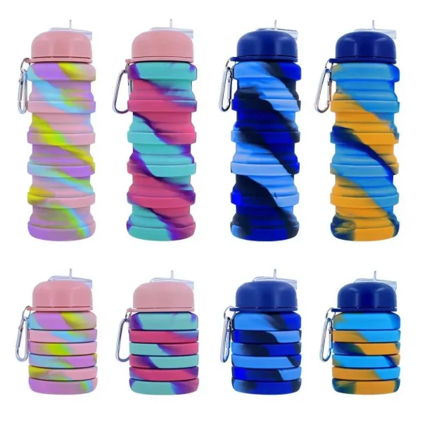 500ml Foldable Water Bottle Portable and Scalable Silicone Bottle Outdoor Travel Camp Beverage Cup with Buckle Foldable Cup