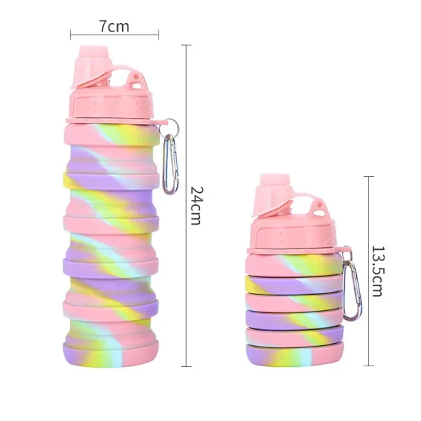 Creative Camouflage Water Bottle Silicone Fold Telescopic Tumbler Carabiner Sports Drinks Cups Portable Hiking Camping Equipment 500ML - Image 2